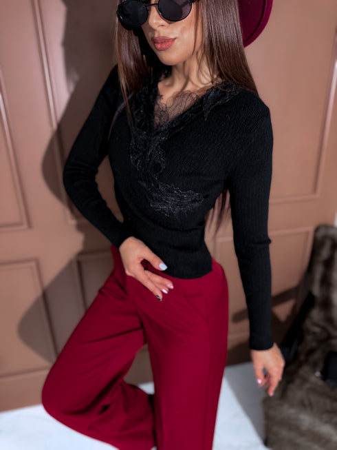 Tops ar mežģīnēm "LUX ROYAL QX586" - MELNS